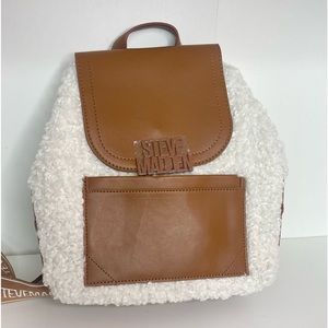 STEVE MADDEN BACKPACK/ PURSE SHEARLING and LEATHER whites and brown bag